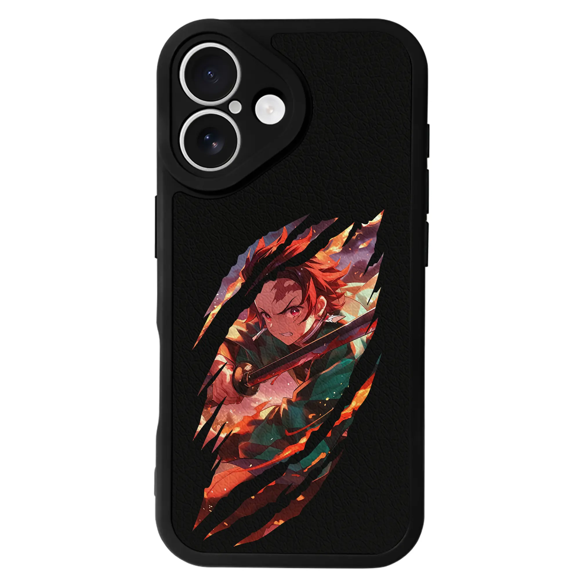 鬼滅の刃 グッズ,竈門 炭治郎 - IPhone 16シリーズ対応 ・ シリコンスマホケース ・ レザー調 ・ 高精度フィット ・ 耐衝撃 ・ ワイヤレス充電対応 ・ 精密カット